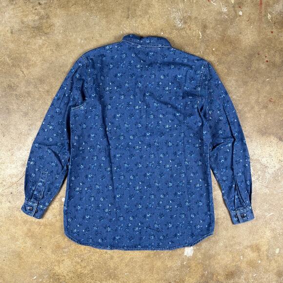 Vintage Cabin Creek Women’s Denim Floral Button Up Blue Ruffle‎ Cottagecore S - Picture 3 of 9